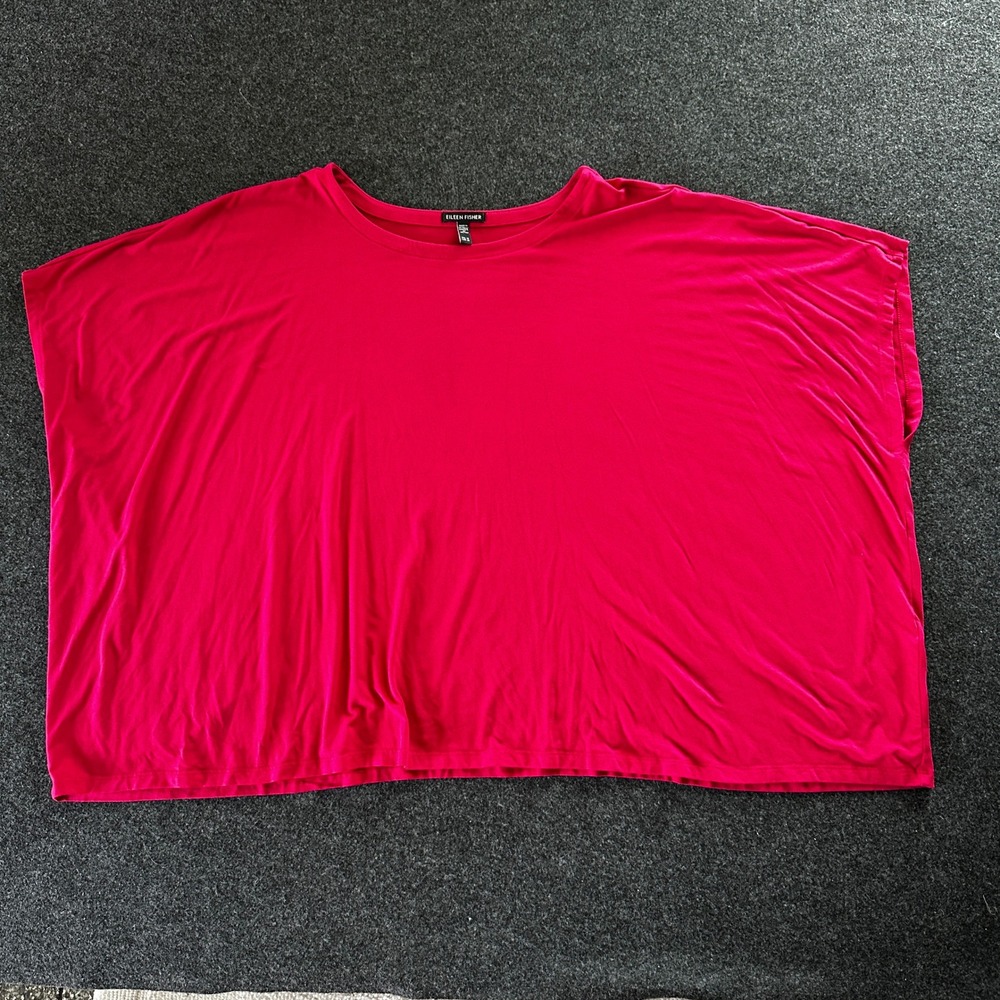 Eileen Fisher Magenta Pink Tencel Lyocell Boxy Short Sleeve Top Womens 2X Plus‎
